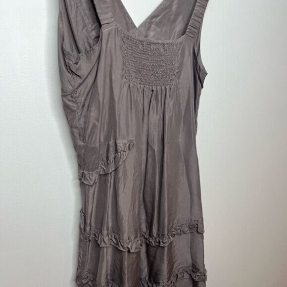 Ilse Jacobsen Hornbaek Women's Ruffle V-Neck Sleeveless Silk Dress Gray Size 38 - Picture 6 of 10